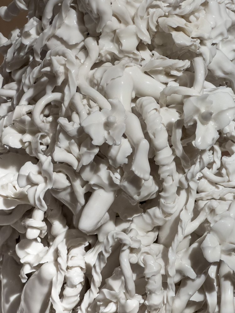 A close-up detail of Rachel Kneebone's at the Edge of Dawn and Darkness, 2009 Porcelain 22 1/2 x 20 1/16 inches (57.2 x 51 cm).