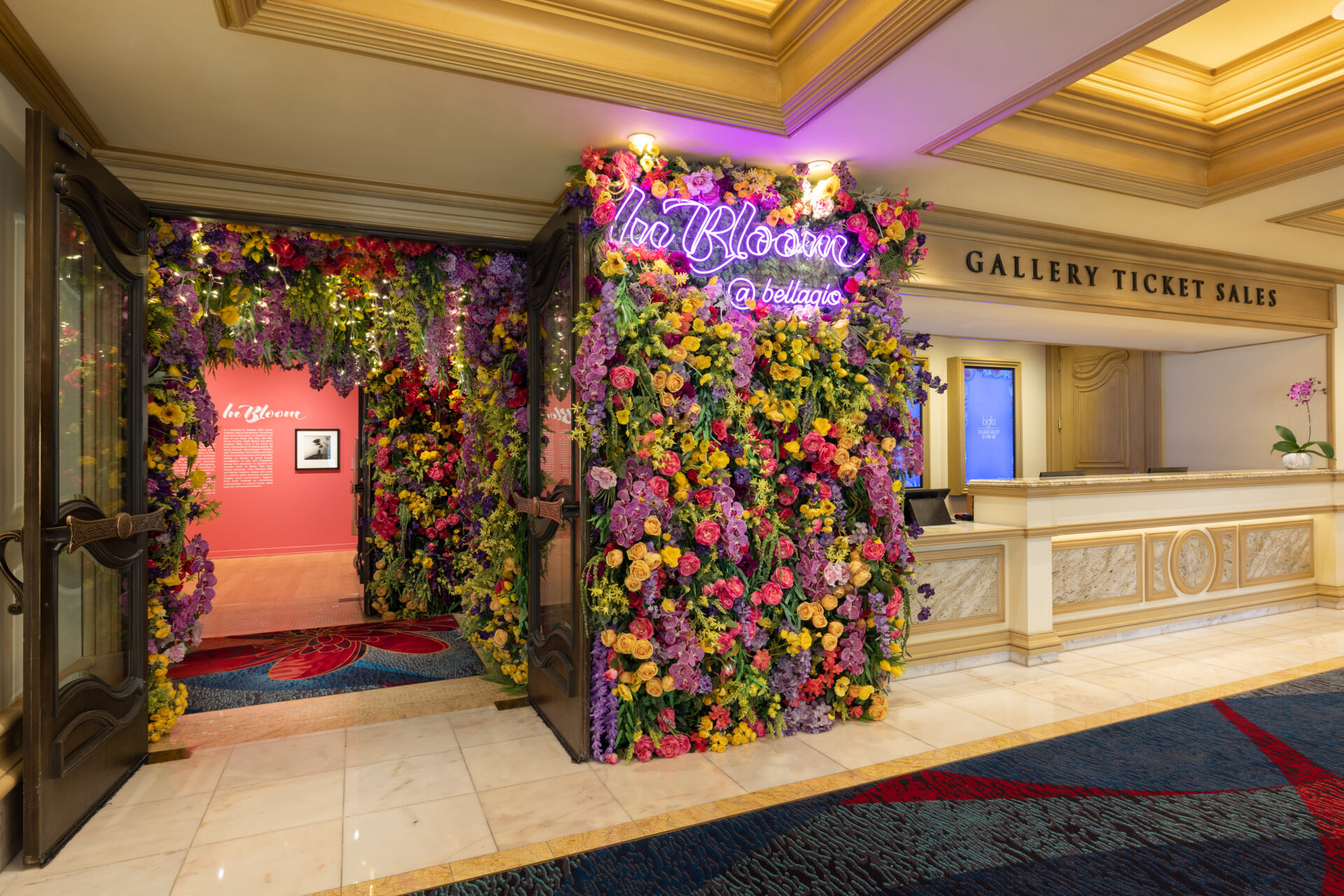 Installation View of Floral Entry to BGFA of In Bloom, 2023, Courtesy Bellagio Gallery of Fine Art. Photo: Jenks Imaging